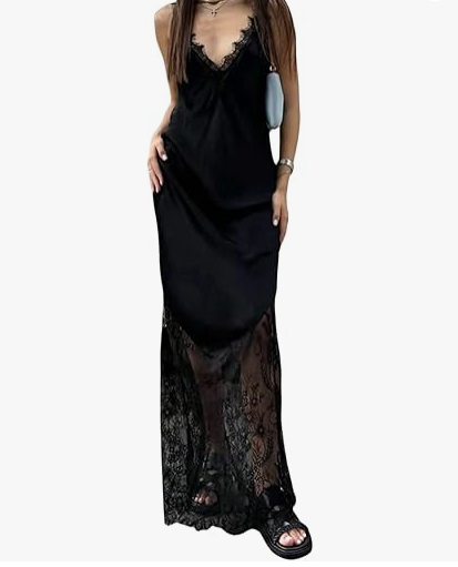 Sheer or Lace-Trim Maxi Dress