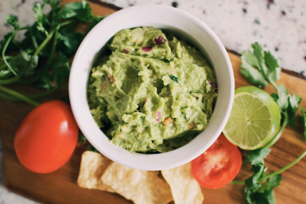 A bowl of guacamole.