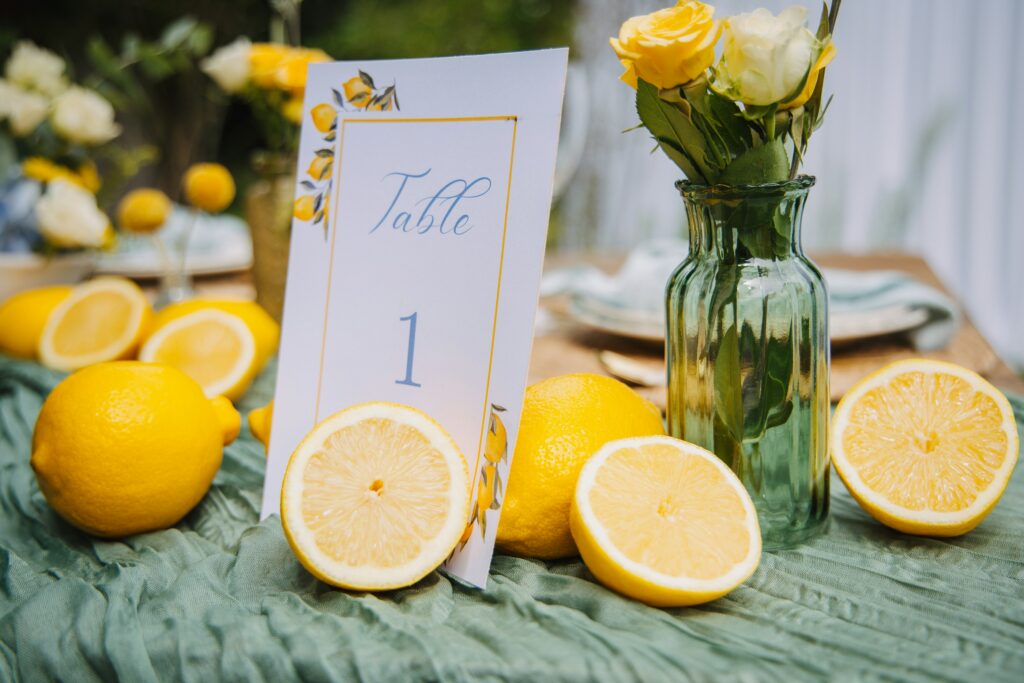 A table arrangement featuring lemons.