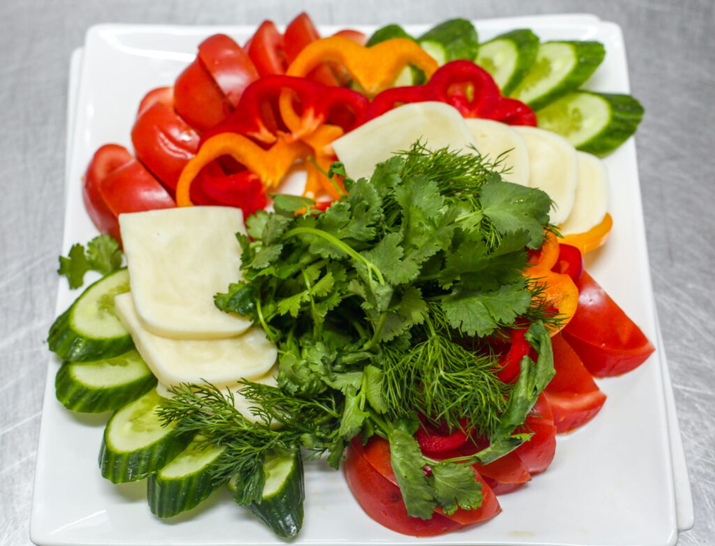 A tray of mixed vegetables.