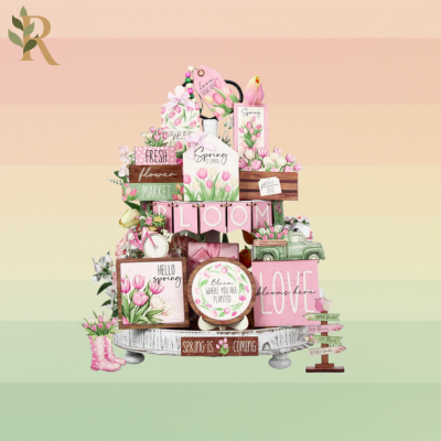 Spring Flower Tiered Tray Decor