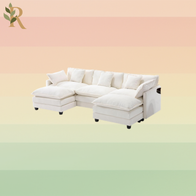 A white U-shaped couch.