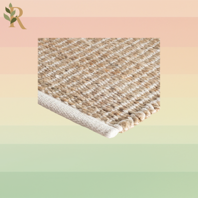 A light brown textured jute rug.