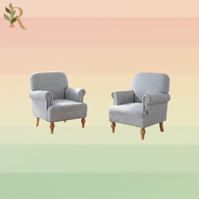 Two blue and white striped chairs.