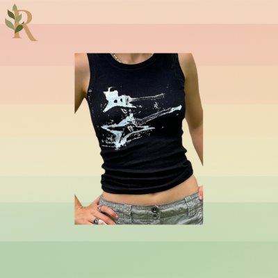 a black graphic tank top