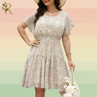 midi skater dress with ruffle sleeves