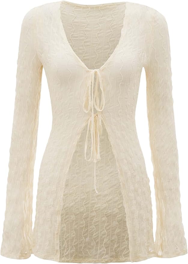 A cream tie-front cardigan.