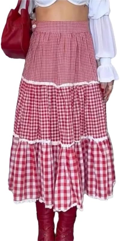 A long red gingham skirt.