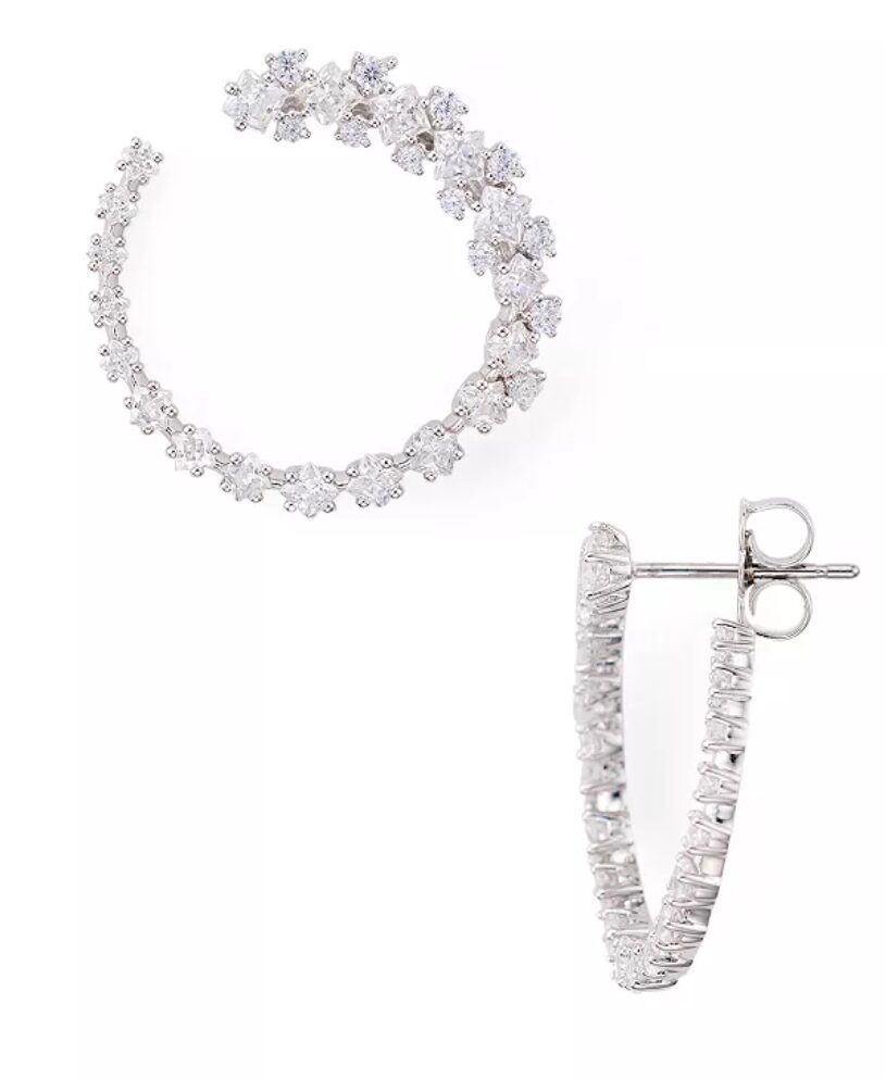 Cubic zirconium lined hoop earrings.