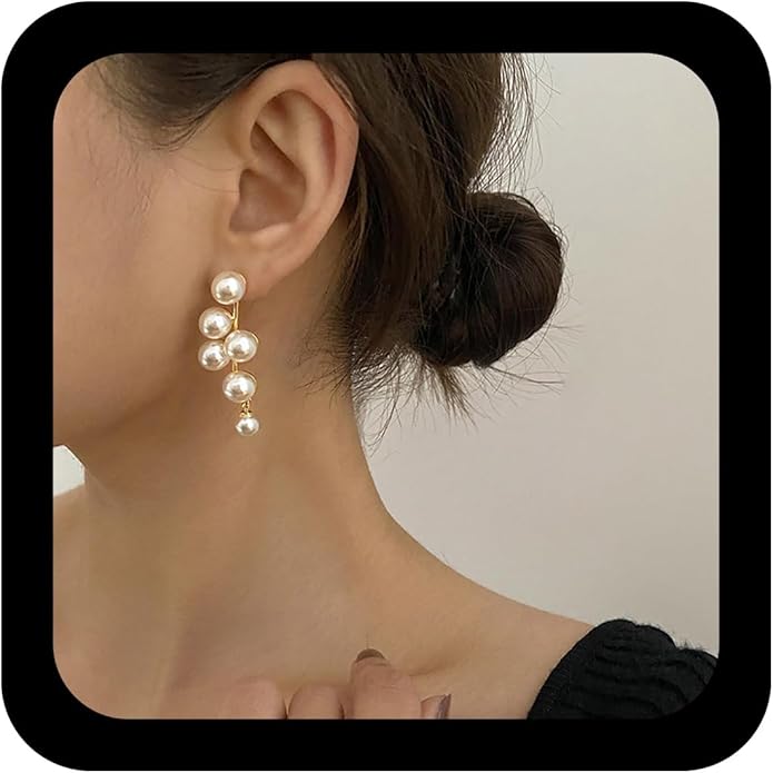 Earrings with cascading pearls.