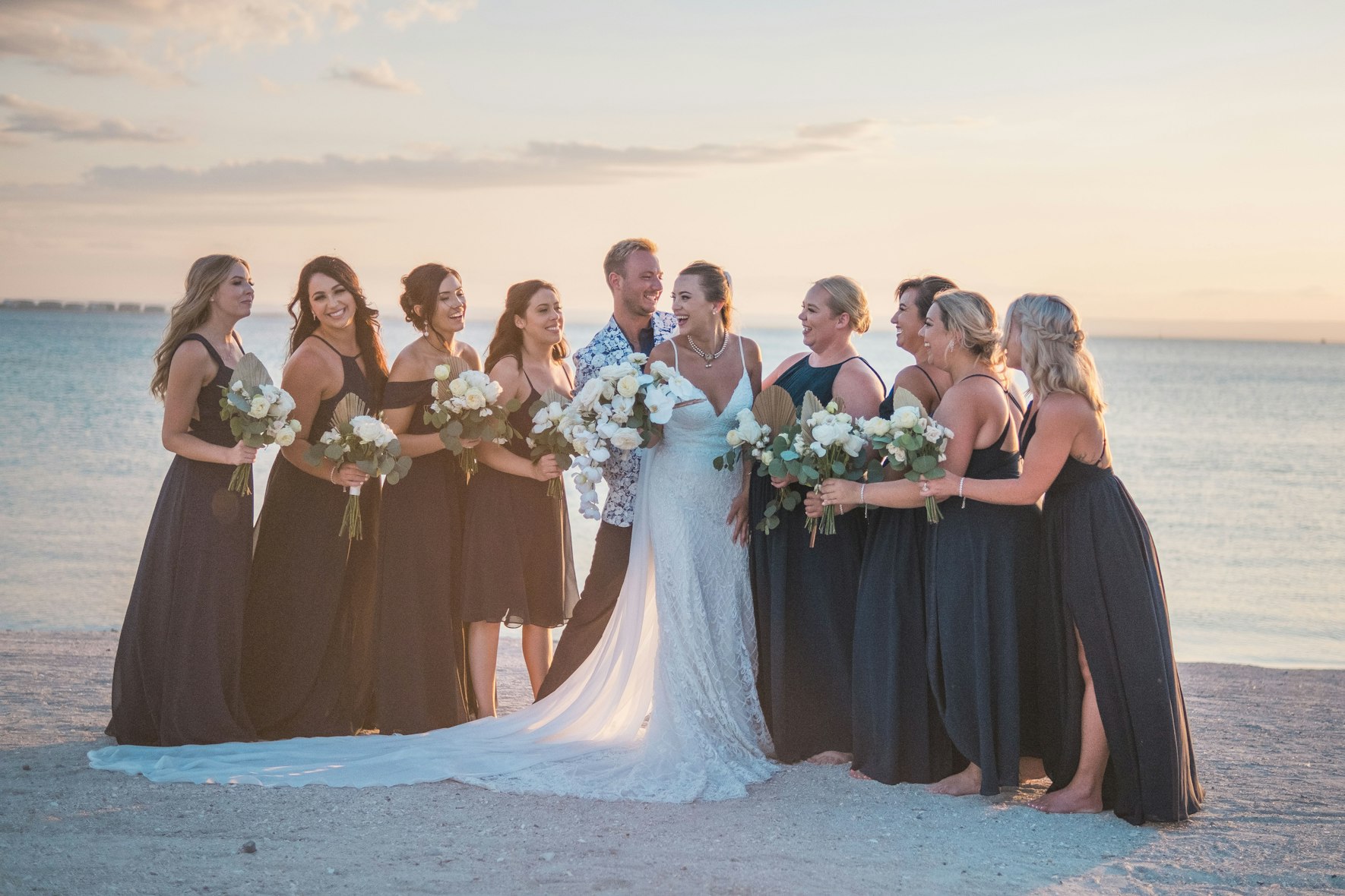 newlyweds with bridal party