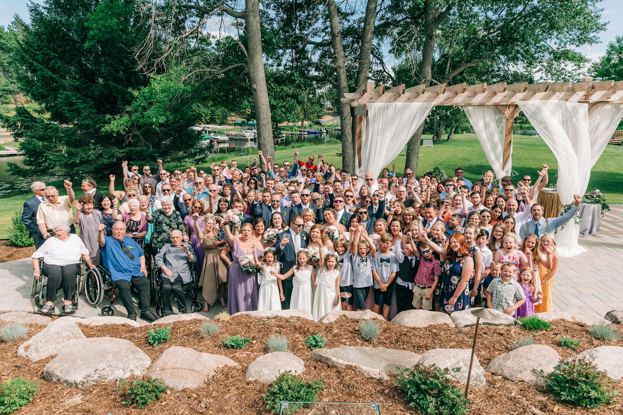 newlyweds and their guests