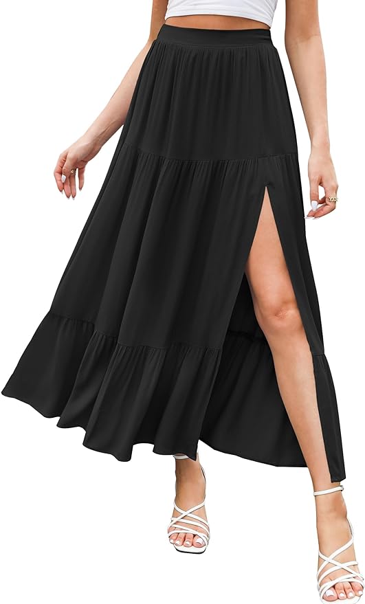 A long black skirt with a slit.
