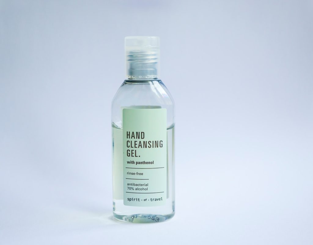 A bottle of hand sanitizer.