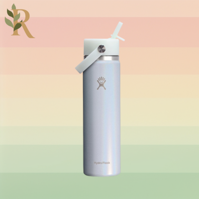 A shimmery blue water bottle sits against the Revivalist branded background.