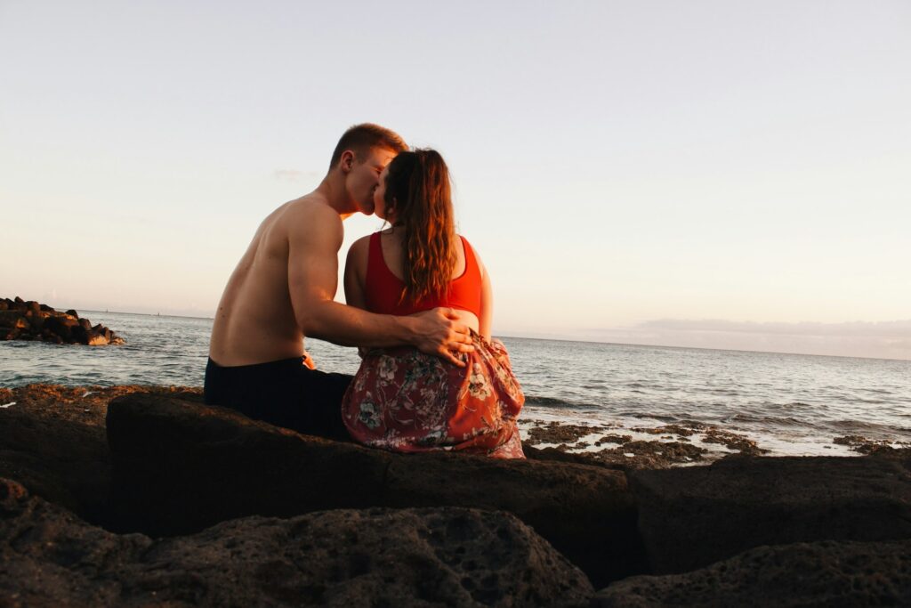 kissing on the beach