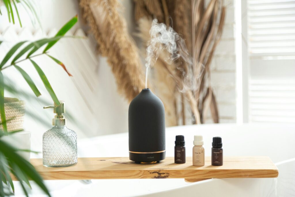 A diffuser can help you smell and feel the calming benefits of your chosen essential oils.