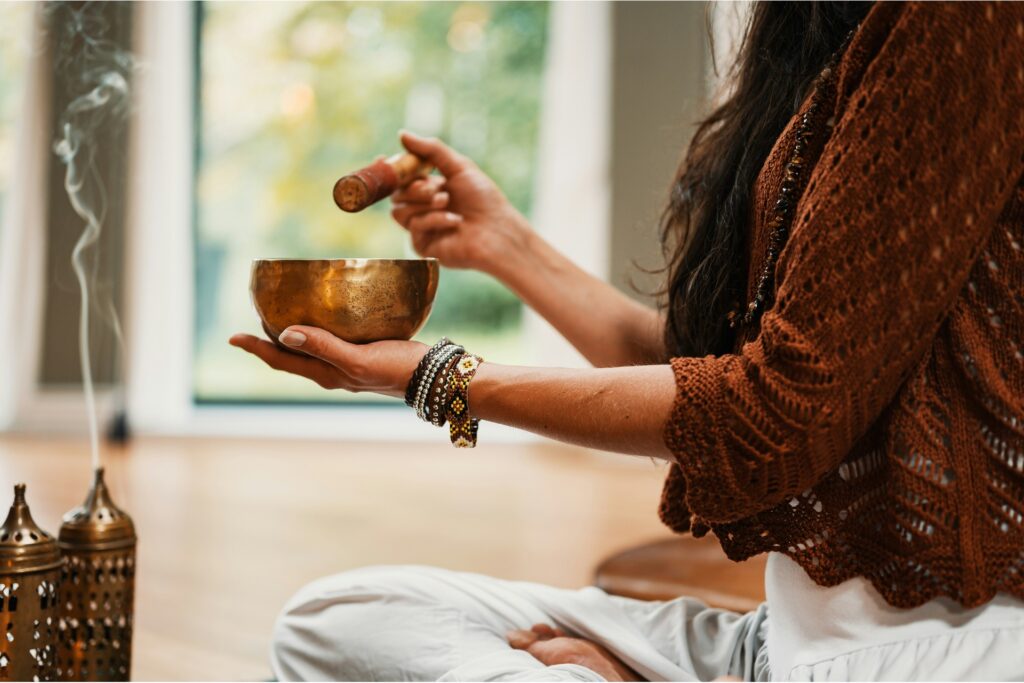 Alt text: A singing bowl creates a resonant, sustained musical tone for meditation and sound healing.
