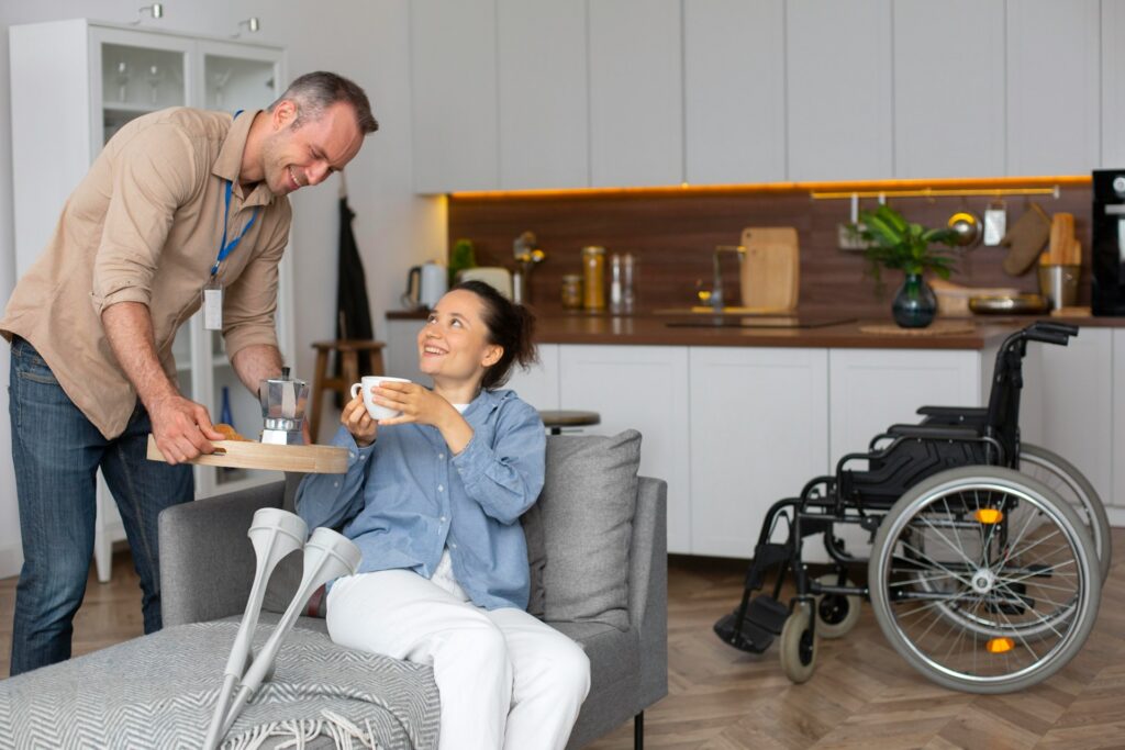 young disabled woman and a caretaker