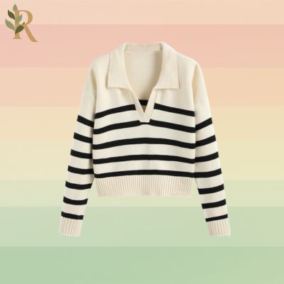 A striped v-neck sweater with a collar is perfect for colder tenniscore days.