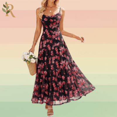 Black dress with red florals