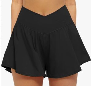 Black high-waisted butterfly shorts