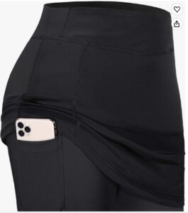 Black athletic straight-cut skort with pocket
