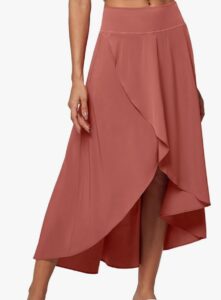 Long, flowy coral pink skort