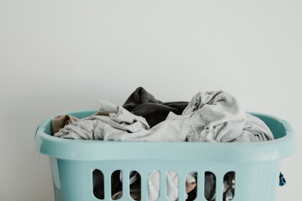 A basket full of laundry.
