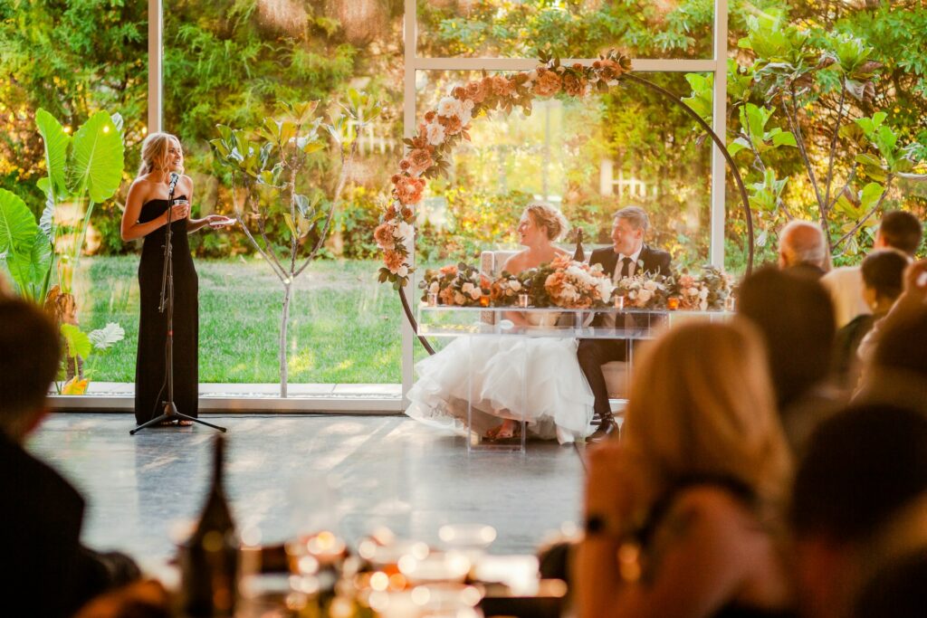 woman giving a wedding speech