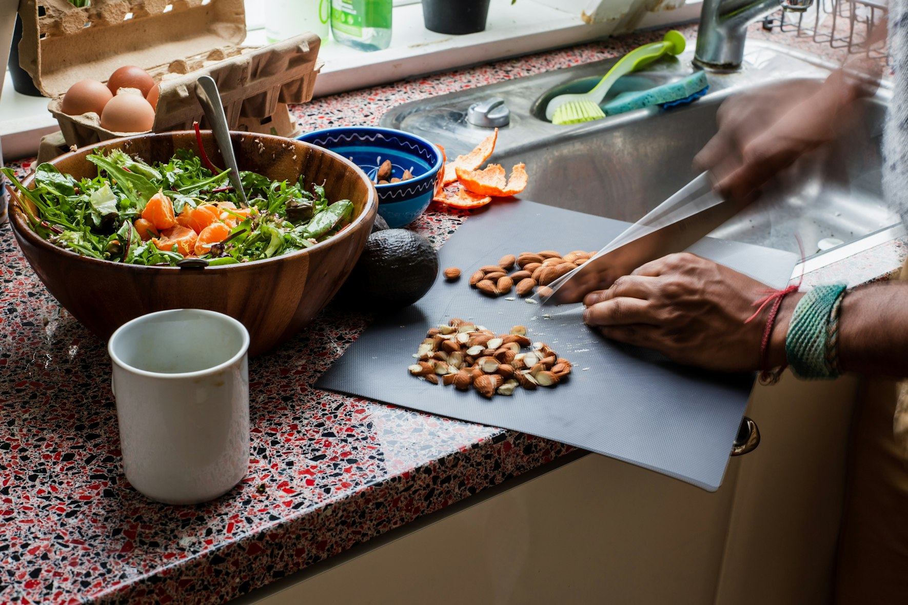woman preparing salad