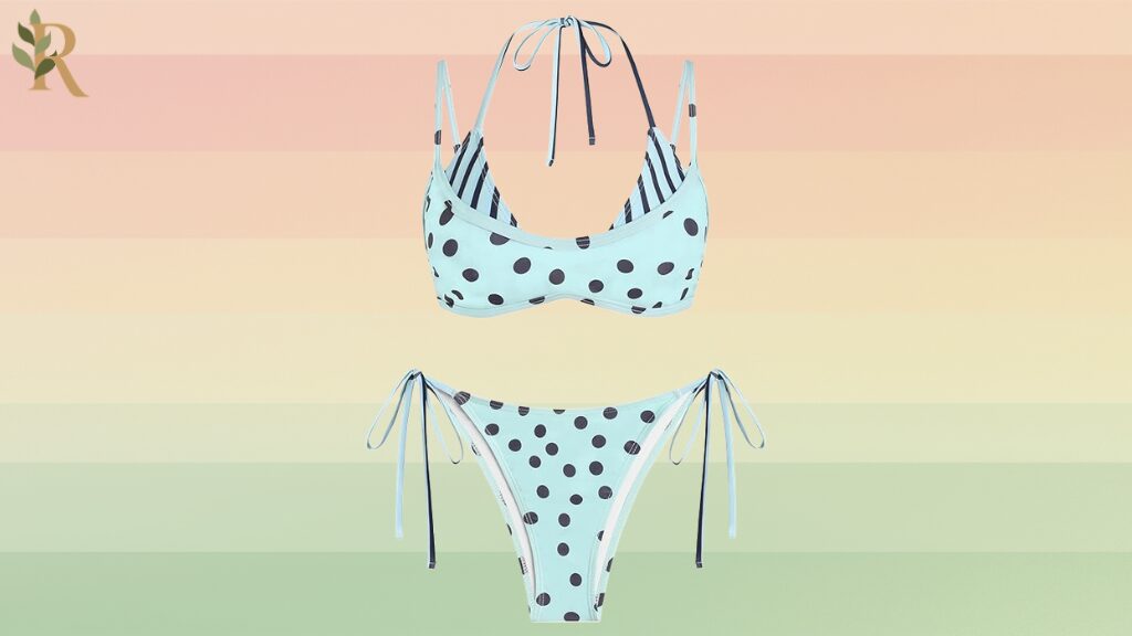 Blue polka dot and striped double-layered string bikini