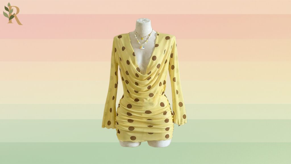Brown-and-yellow polka dot long sleeve mesh cover-up