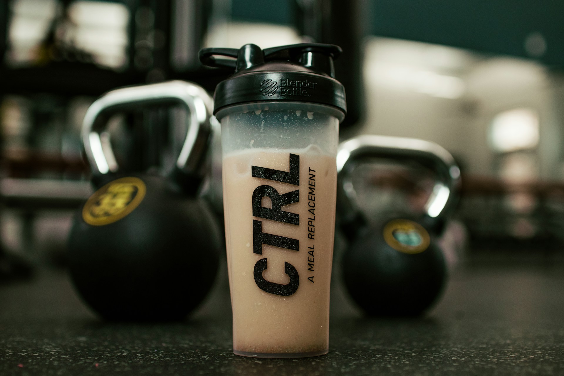 A protein shake and kettlebells.