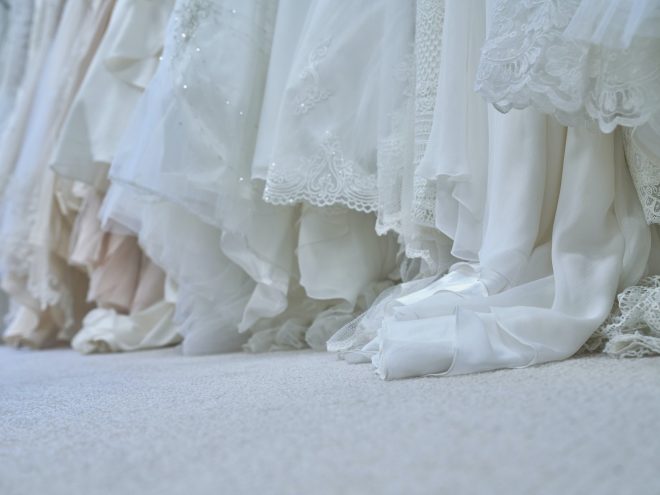 White hems of wedding dresses.
