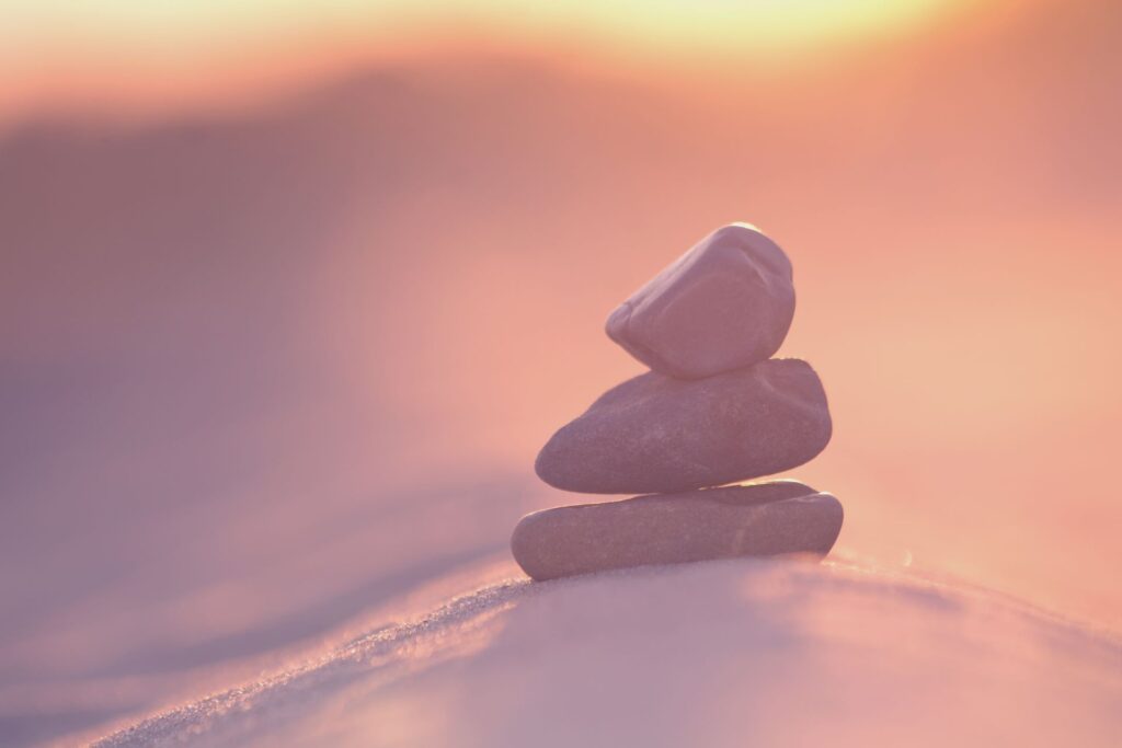 rocks rest in sandy meditation garden