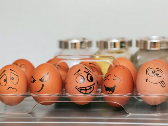 suppressing emotions - brown eggs showing different emotions