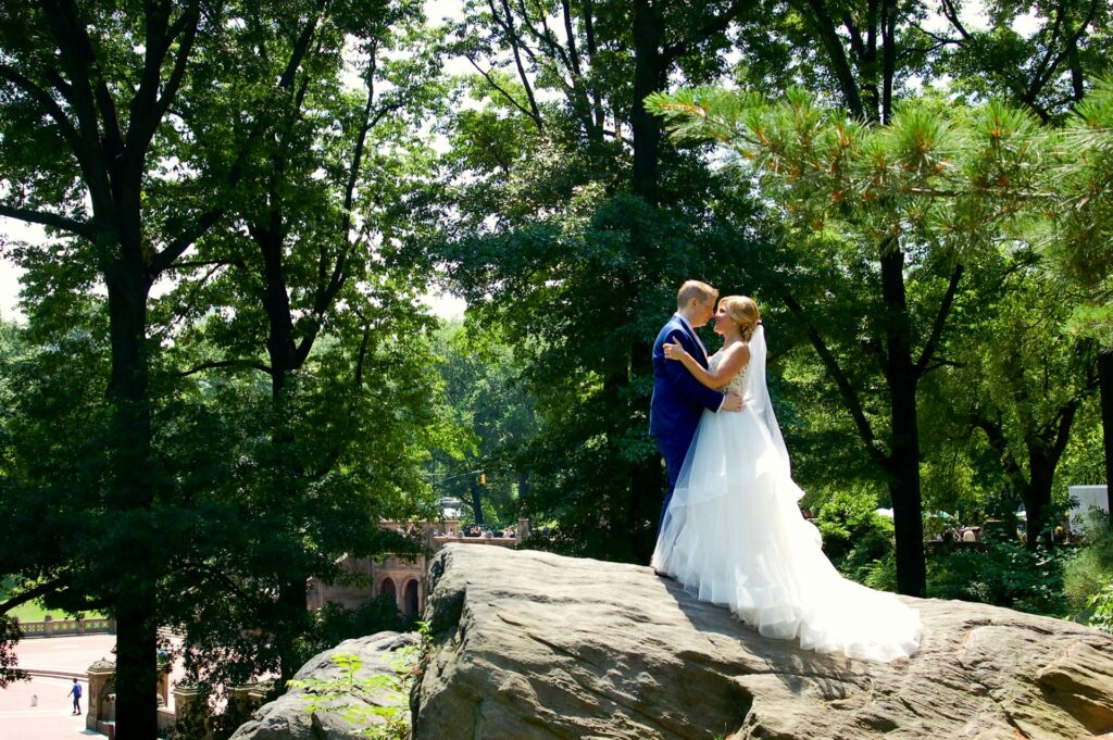 A couple getting married in a park.