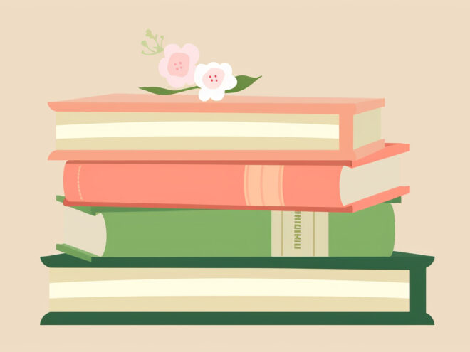 A stack of books with flowers on top - shadow work journals