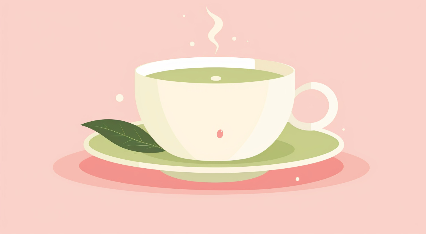 A mug of green tea sits on a saucer.