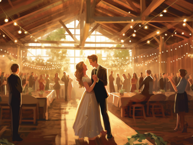 art deco wedding in a rustic barn