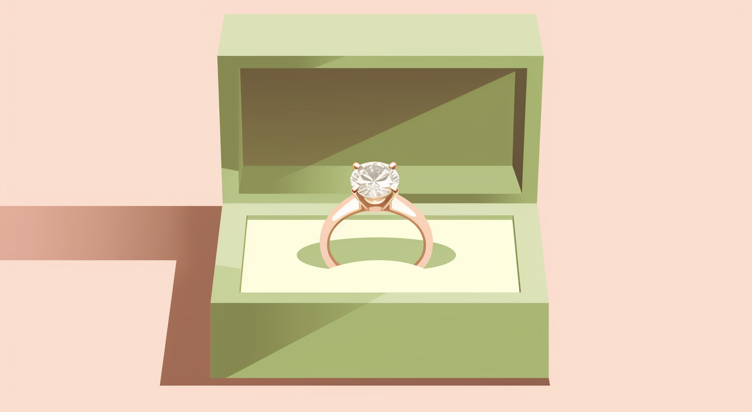 An engagement ring in a green ring box.