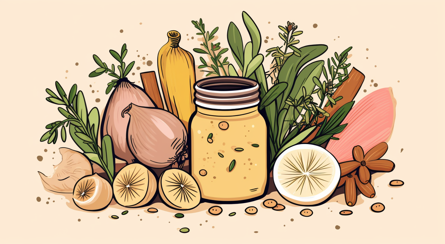 An illustrated email of the ingredients for fire cider include onions, lemons, rosemary, cinnamon, star anise, and thyme