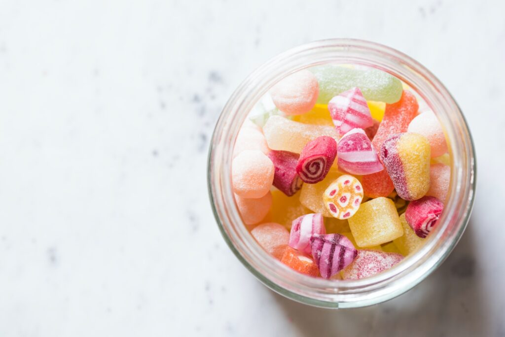 A jar of assorted candies.