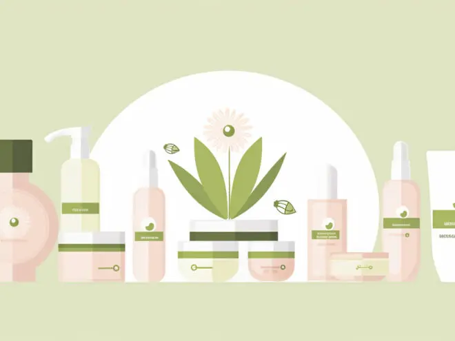 A variety of skincare product bottles.