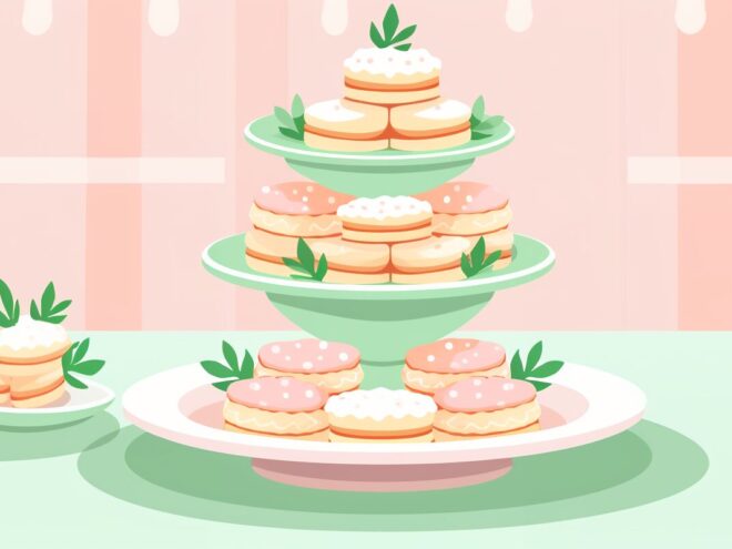 A three-tiered tray of cookies.