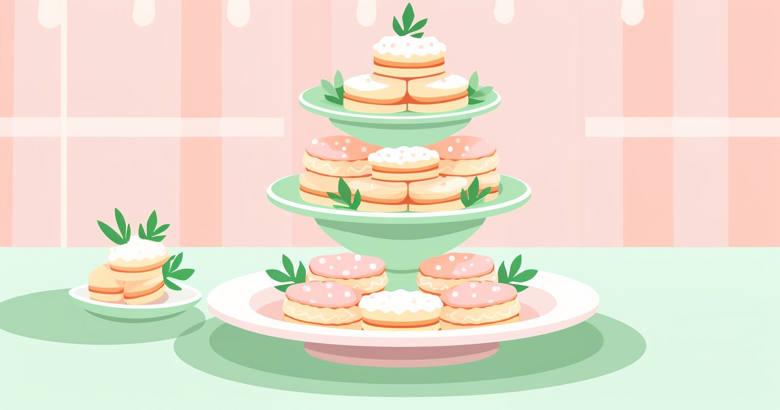 A three-tiered tray of cookies.