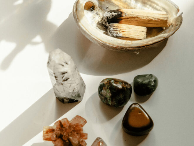 how to charge crystals - stones near a burning incense