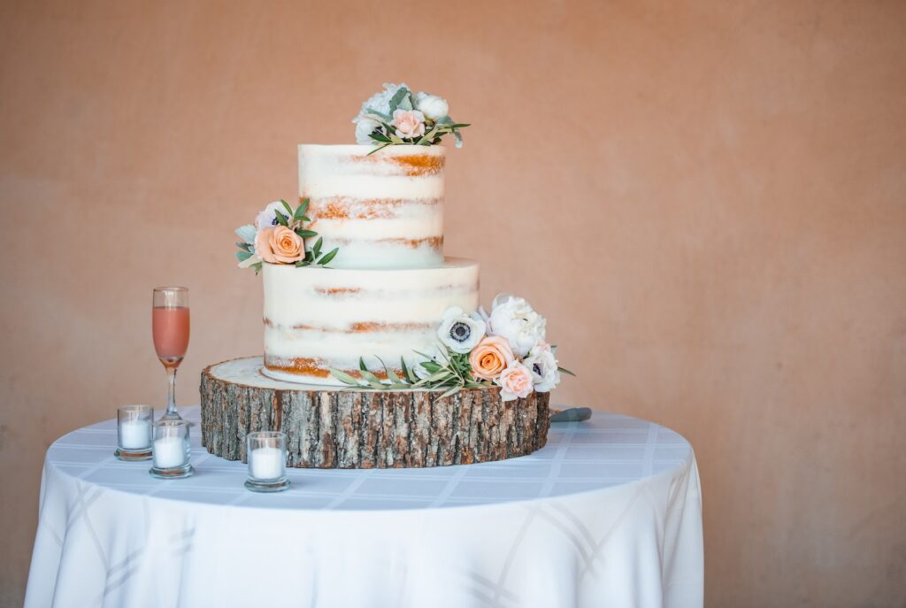 rustic-themed semi-naked wedding cake