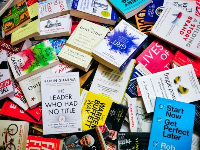 A pile of some of the best self-help books.